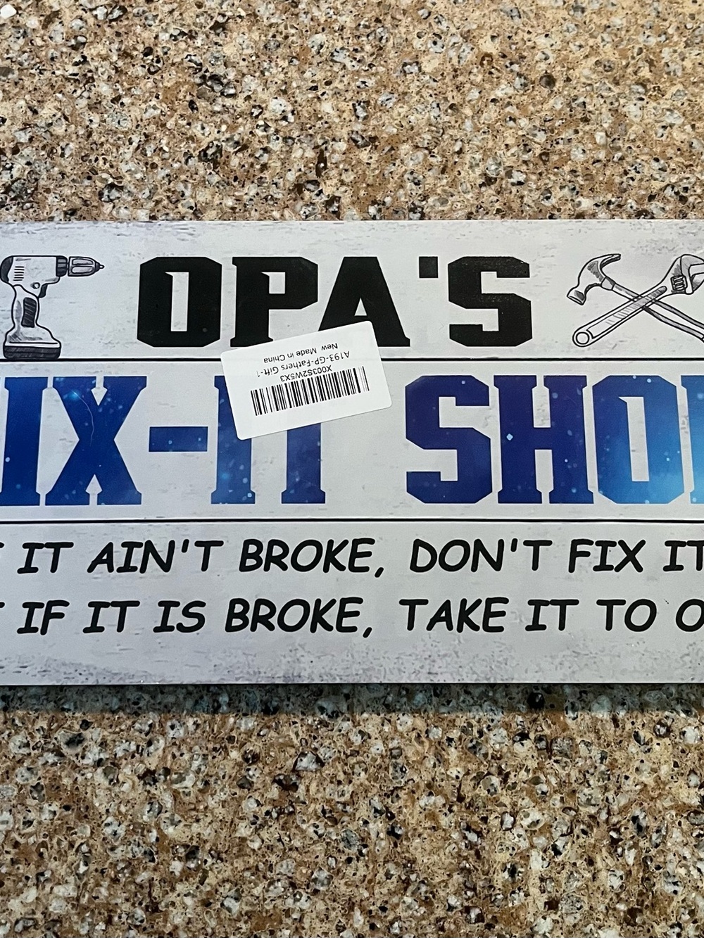 Fix-It Shop Metal Wall Sign - Blue and Black 12” x 6”